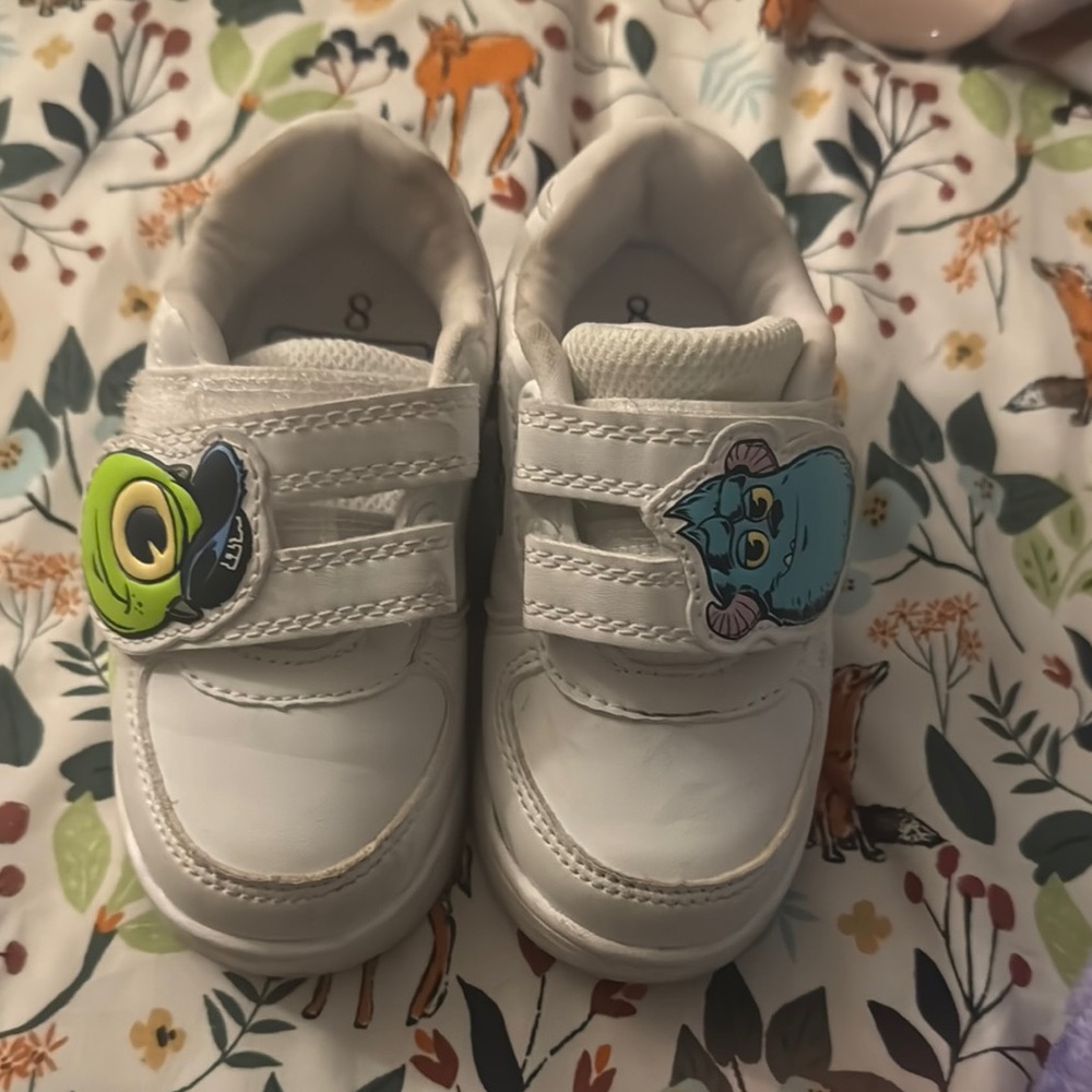 Kids White Cartoon Character Sneakers